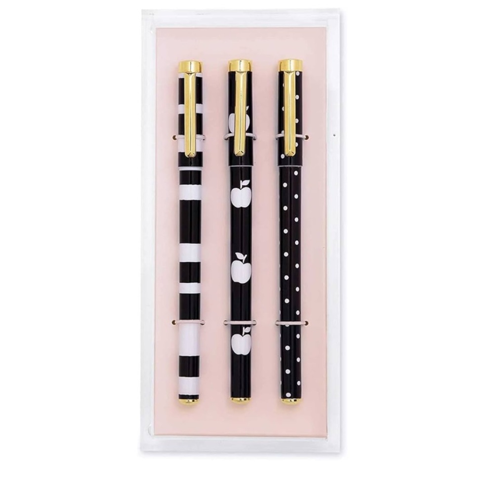 Kate Spade Black and Gold Pen Set with Acrylic Tray